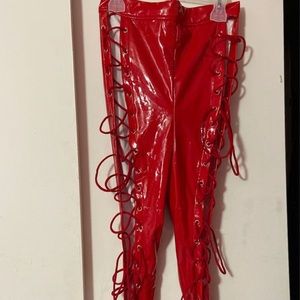 Red faux leather latex pants devil Halloween